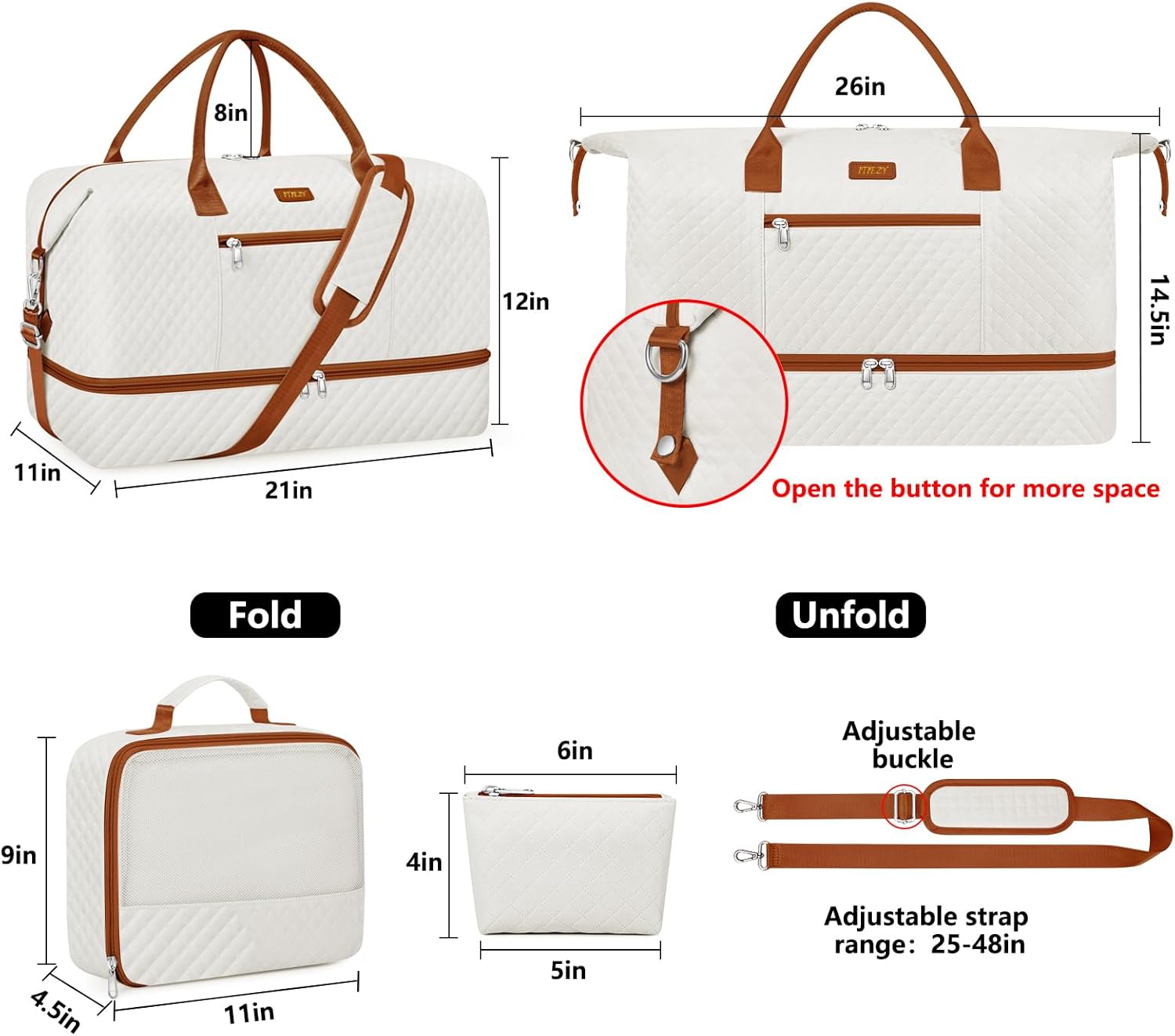 Weekender Bag for Women, Travel Duffel Bag Carry On Overnight Bag with Shoe Compartment Large Nylon Travel Weekend Tote Bag - Roamly