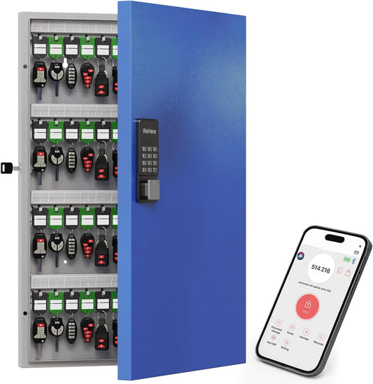 WeHere 96 Key Lock Box Wall Mount, APP Bluetooth/OTP/Wi-Fi Remote/Fixed Code/Key Unlock, Smart Key Cabinet Organizer Holder Box, Key Management Directory for Apartment, Hotel, Office, House