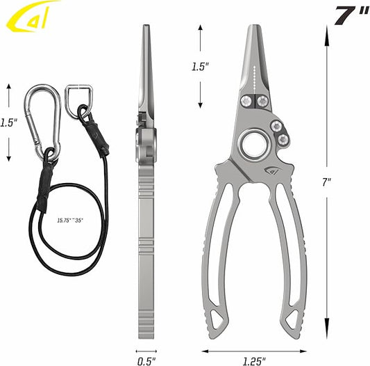 danco Titanium Dual Cutter 7" Fishing Plier, Fishing Line and Wire Cutter, Saltwater Safe, Fresh/Saltwater Fishing, Sheath and Lanyard Included