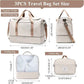 Extra Large Travel Duffle Bag,Carry on Overnight Weekend Bag with Shoes Compartment,Weekender Bags for Women for Travel Business Trips Sport Hospital,3 Pcs Set,Beige & Brown