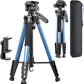 74"-Camera-Tripod, Navy Blue Professional Aluminum Heavy Duty Tripod Stand for Mirrorless Camera/DSLR/Cell Phone/Camcorder, with Holder and Travel Bag