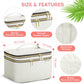 Large Makeup Bag with Mirror Double Layer Travel Make Up Organizer Case, Large Capacity Coemetic with Brush Slot Divider, Travel Toiletry Bag for Women - White/Beige