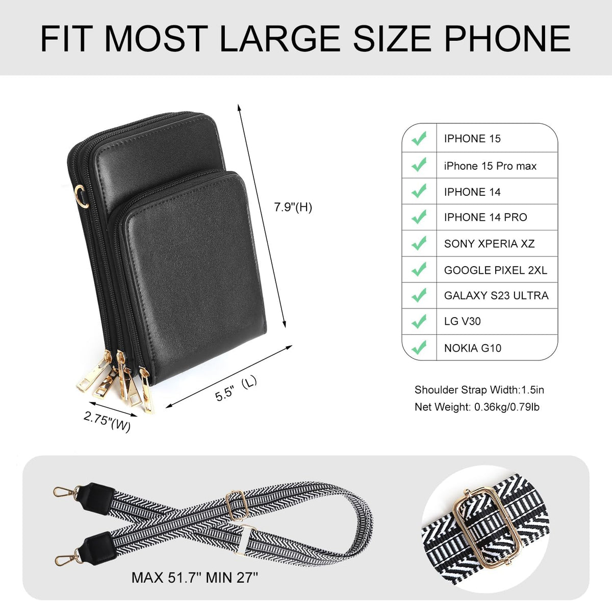 Crossbody Cellphone Purse Women Touch Screen Bag RFID Blocking Wallet Handbag Shoulder Strap