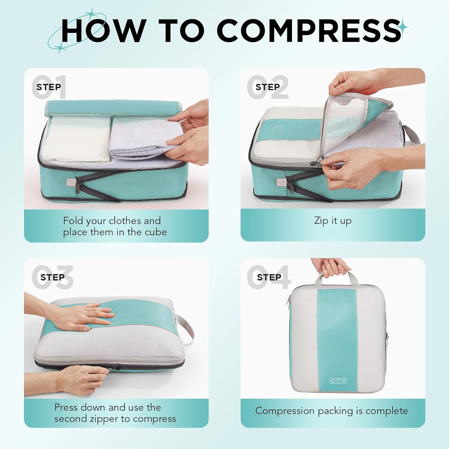 10 Set Compression Packing Cubes for Travel Essentials,Compressible Expandable Packing Cubes for Suitcase,OlarHike Luggage Organizer Bags for Travel,Handy Helper for Organizing Clothes(New Blue Green) - Roamly