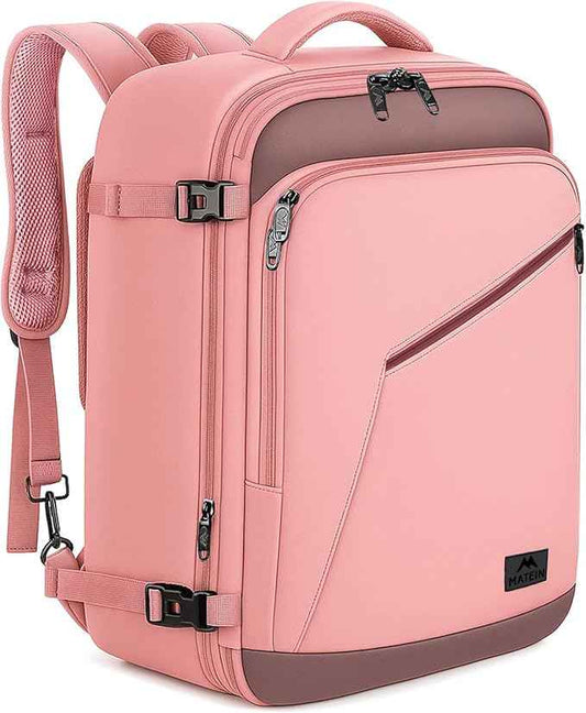 MATEIN Pink Travel Backpack for Women, 40L Water Resistant Carry on Backpack Flight Approved with Chest Strap, Large Travelling Bag for Womens, Cute Casual Daypack for Overnight, Outdoors