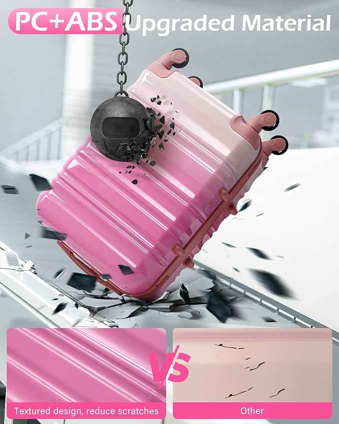 LONG VACATION Carry On Luggage Sets 3 Piece 20 Inch Suitcase Set, ABS+PC Hardshell Lightweight Travel Luggage with Spinner Wheels & YKK Zipper TSA Lock (Pink and White, 20 INCH)