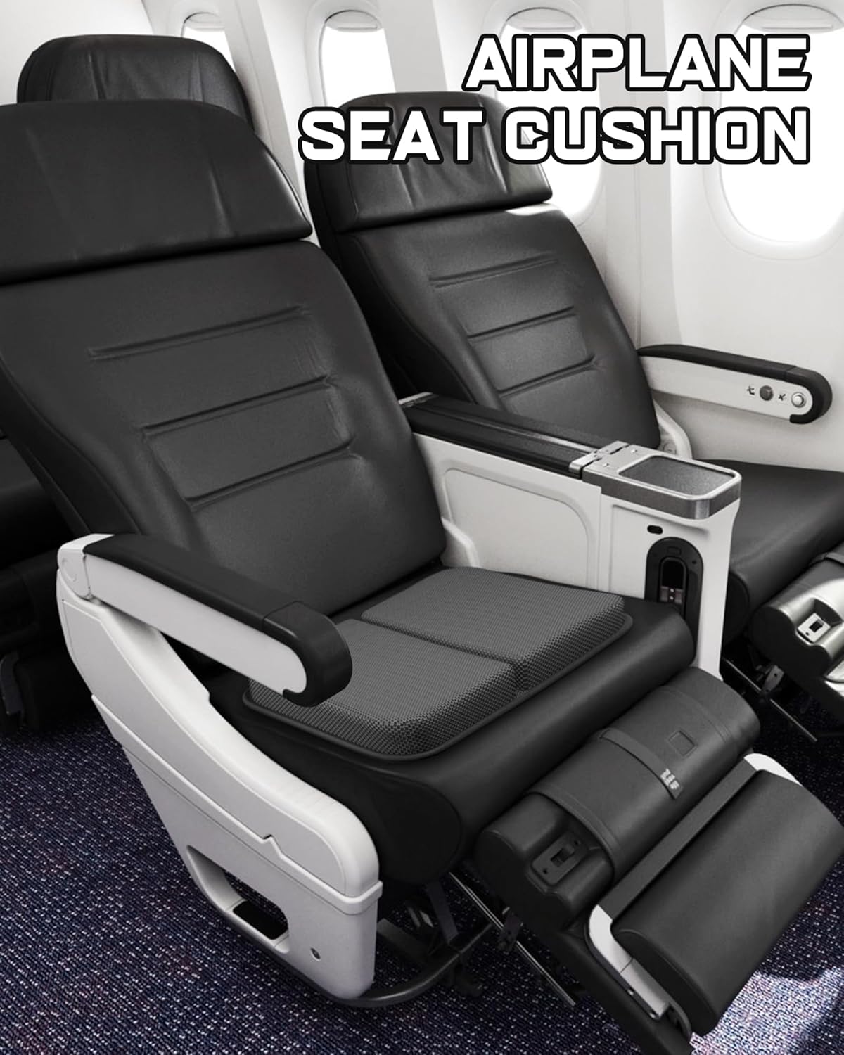 Gel Travel Seat Cushion, Portable Airplane Seat Cushion, 14.5" x 10.5" Thick & Foldable for Airplane Seats, Office Chair, Camping, Bleachers, Flights, Commute (Dark Grey)