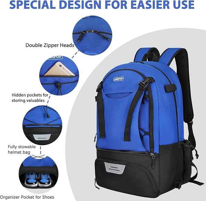 LARIPOP Lacrosse Bag Extra Large Backpack with Stick Holders & Helmet Compartment for Men Women Youth