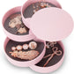 CONBOLA Jewelry Organizer, Small Jewelry Storage Box Earring Holder for Women, 4-Layer Rotating Travel Jewelry Tray Case with Lid for Bracelets Rings Bracelets, Gift for Women Teen Girls
