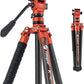 Fotopro 62 Inch Carbon Fiber Tripod 2.3lbs Ultralight Portable Travel Video Tripod for Camera DSLR Lightweight Load up to 22lbs X-Aircross 3 Video Orange