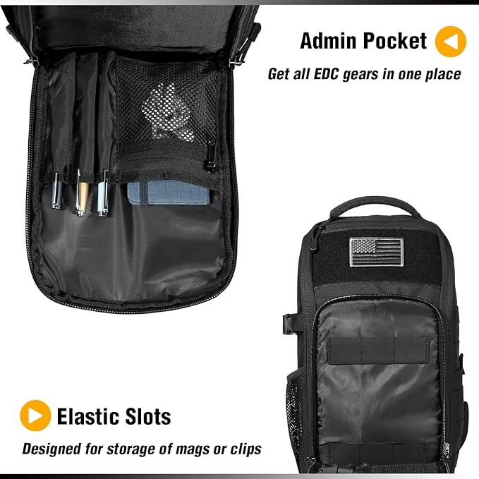 DBTAC Tactical Personal Defense EDC Bags & Packs | 10L Military Shoulder Backpack with Sling for Concealed Carry, Range, Travel, Hiking, Outdoor Sports (Black Obsidiann)
