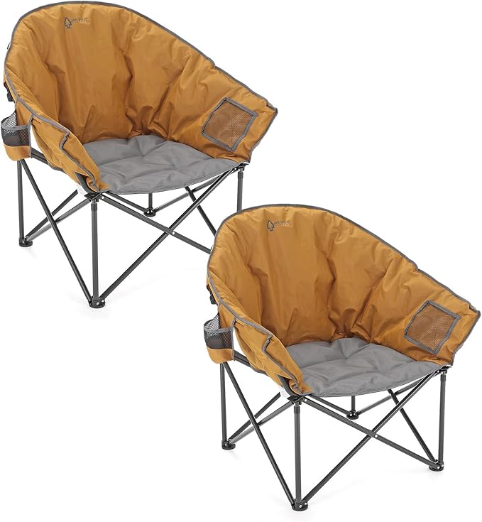 ARROWHEAD OUTDOOR 2-Pack Oversized Heavy-Duty Club Folding Camping Chair w/Pocket, Cup Holder, Portable, Padded, Moon, Round, Saucer, Supports 330lbs