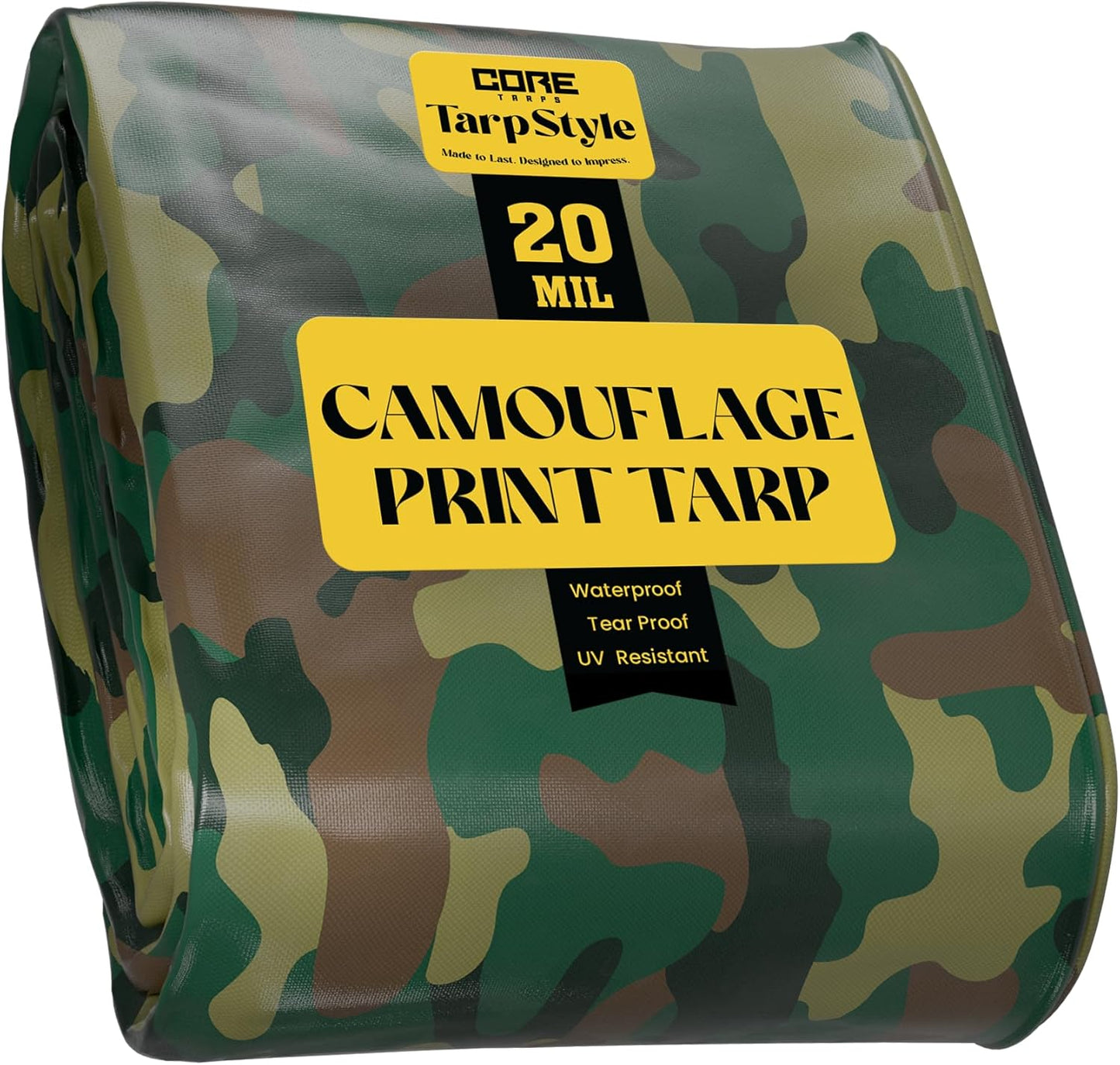 Core Tarps Extreme Heavy Duty 20 Mil Tarp Cover, Waterproof, UV Resistant, Rip and Tear Proof, Poly Tarpaulin with Reinforced Edges for Roof, Camping, Patio, Pool, Boat (Camouflage/Green 24′ X 30′)