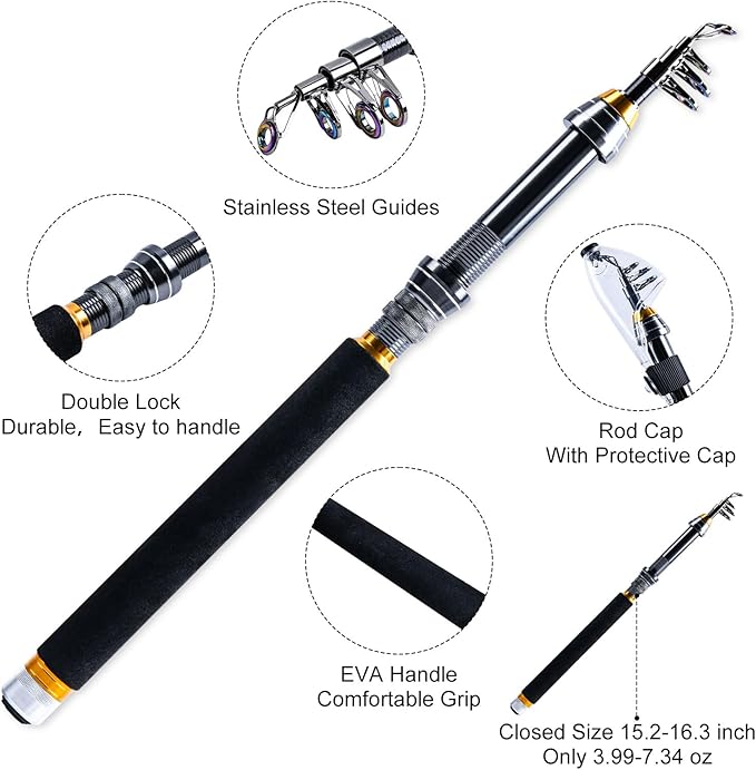 Goture Fishing Rod and Reel Combos,1.8M-2.7M Telescopic Fishing Pole Spinning Reel Line Lures Set with Carrier Bag,Telescopic Rod Kit for Starter Travel Saltwater Freshwater Gear Gift