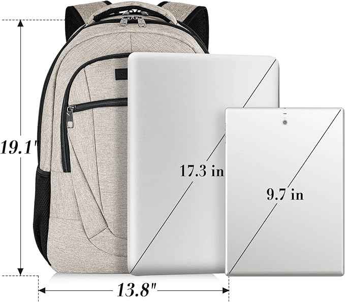 BIKROD Backpack for Women and Men, Extra Large School Backpacks for Teens, Water Resistant Back Pack with USB Charging Port Fits 17 Inch Laptop, Business Anti Theft Sturdy Computer Bag Gifts, Beige
