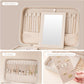 Lolalet Travel Jewelry Case for Women, Travel Jewelry Organizer Box with Mirror & Clear Storage Bag, Small Portable Traveling Earring Necklace Bracelet Ring Case, Bridesmaid Gifts -Large, White