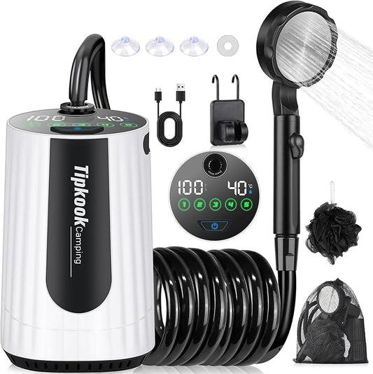 Portable Shower for Camping Essentials: 10000mAh Rechargeable Battery Powered Shower, IPX8 Waterproof Camp Shower Pump, 5-Speed Outdoor Shower with LED Display, Camping Gifts for Men, Dog Bath, Hiking
