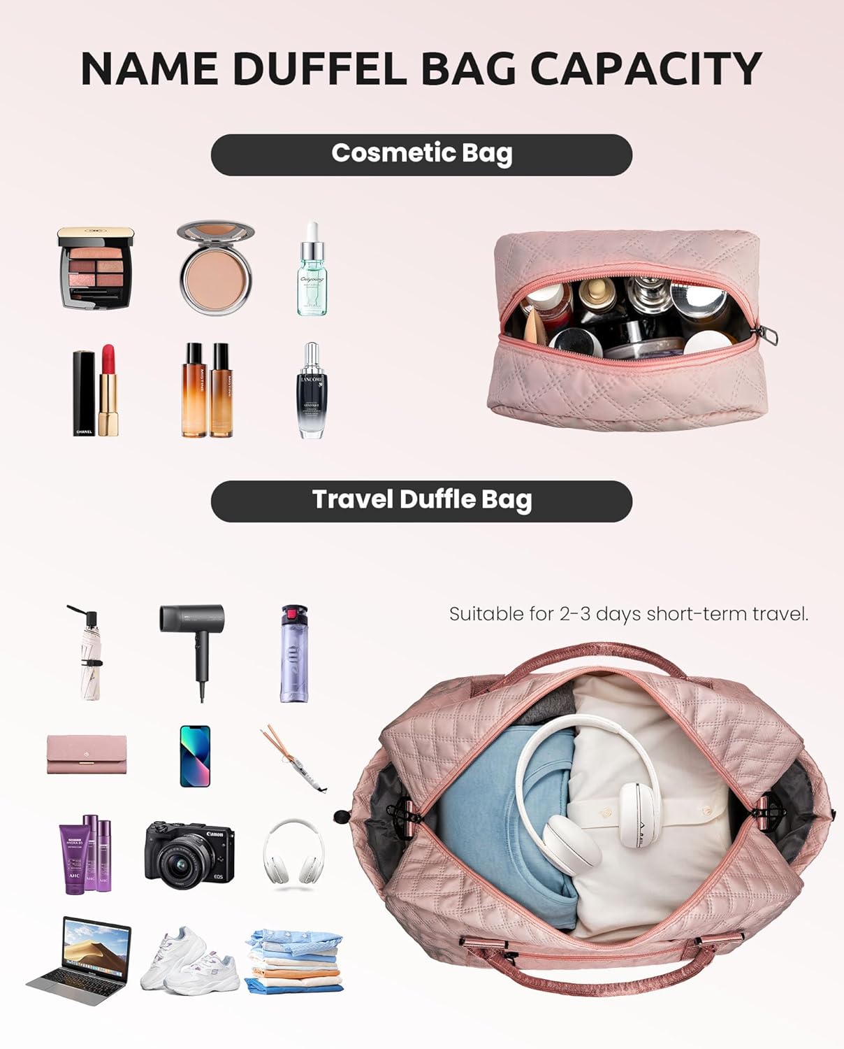 Women Gift-Birthday Gifts, Initial Duffle Bags with Shoe Compartment, Girls Weekender Bag, Overnight Tote for Women, Travel Bag with Makeup Pouch (Letter A) - Roamly