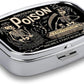 Metal 2 Compartment Pill Organizer Travel Friendly Portable Compact Pill Box Cute Pill Case to Hold Vitamins,Fish Oil,Supplements,Meds,Tablet for Purse,Pocket. (Black Background)