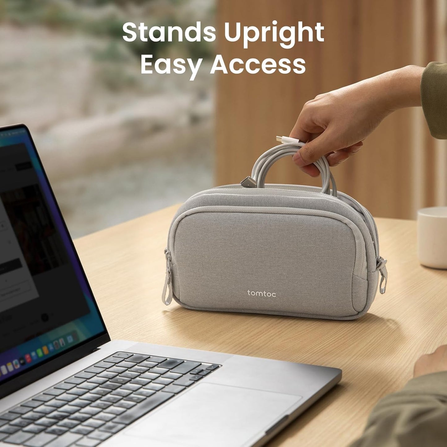 tomtoc Electronic Organizer Travel Case, Water Resistant Dual Compartment Tech Pouch Cable Organization Storage Bag for Charger, Cord, Phone, Hard Drive, Power Bank, Accessories Travel Essentials - Roamly
