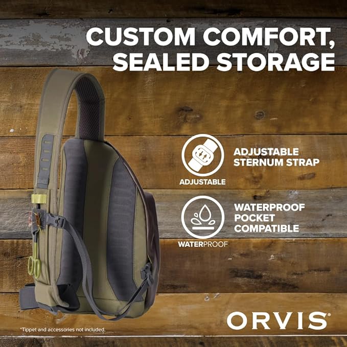 Orvis Mini Sling Pack (26B2) Shoulder Strap Tackle Backpack - Fly Fishing Tool Bag of 100% Recycled ECO CORDURA Fabric With TPU Coating, 5-Liter Capacity and Internal Features, Dusty Olive - One Size