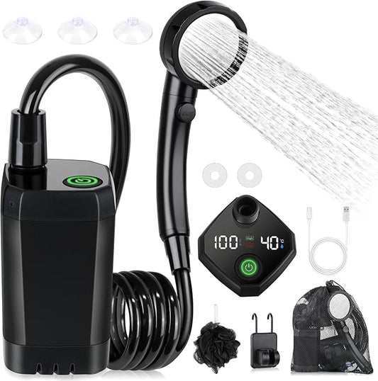 Portable Shower for Camping, [Long-Lasting] Spopal 6000mAh Rechargeable Camping Shower with Intelligent LED Display, 4 Spray Modes, IPX7 Waterproof Outdoor Camp Pump for Hiking, Travel, Car, Pet