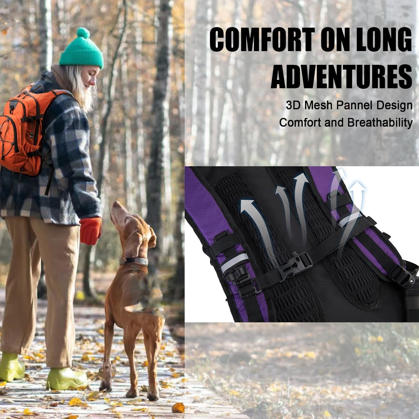 Hydration Backpack Pack with 2L Water Bladder 18L Hiking Backpack Women Men Lightweight Hydropack Insulated Daypack for Biking, Running, Festival - Roamly