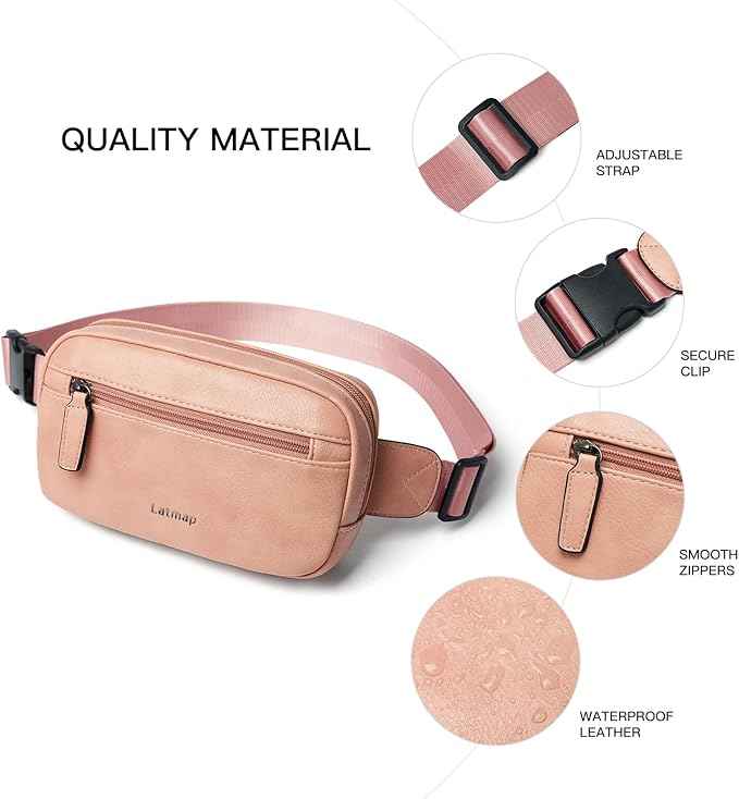 2L Fanny Packs Everywhere Belt Bag Small Fashion Crossbody Waist Pack Faux Leather Waterproof Sling Chest Bag For Women Trendy Pink