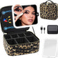 Makeup Bag with Magnetic Detachable Lighted Mirror, Travel Makeup Bag with Mirror 360° Angle, PU Leather Makeup Organizer Bag with Mirror and Lights, Portable Cosmetic Case Accessories Train Case Gift