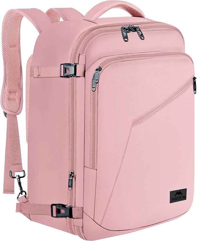 MATEIN Womens Travel Backpack, Extra Large Carryon Backpack Fits Overhead Bin, Cute Weekender Daypack for Travel on Airplane, Traveling Accessories for Women, Pink