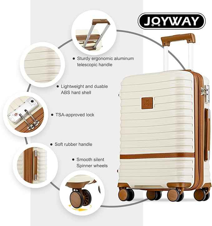 Joyway Carry On Luggage 20 Inch Expandable Suitcase with Spinner Wheel, 3 Piece Hard Shell Luggage Set with TSA Lock(White)