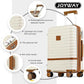Joyway Luggage Set 3 Piece Suitcase Sets with Spinner Wheel,Hardside Expandable Travel Laggage with TSA Lock (13/20/24/28 White brown