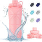 YCT Collapsible Silicone Travel Water Bottle 20oz (600ml), Reuseable Leakproof BPA Free Foldable Sports Bottle, with Carrying Strap, Pink