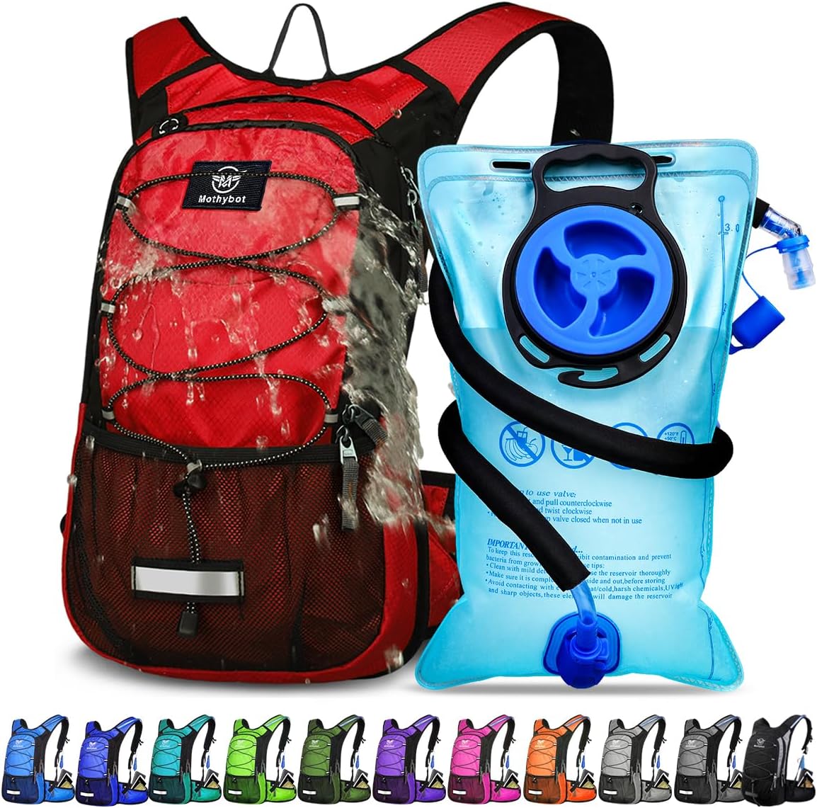 Insulated Hydration Backpack Pack with 3L BPA Free Leak Proof Water Bladder, Large Storage Lightweight Hiking Daypack with Waist Pouches & Cooler Layer, for Running, Biking, Camping, Festival - Roamly