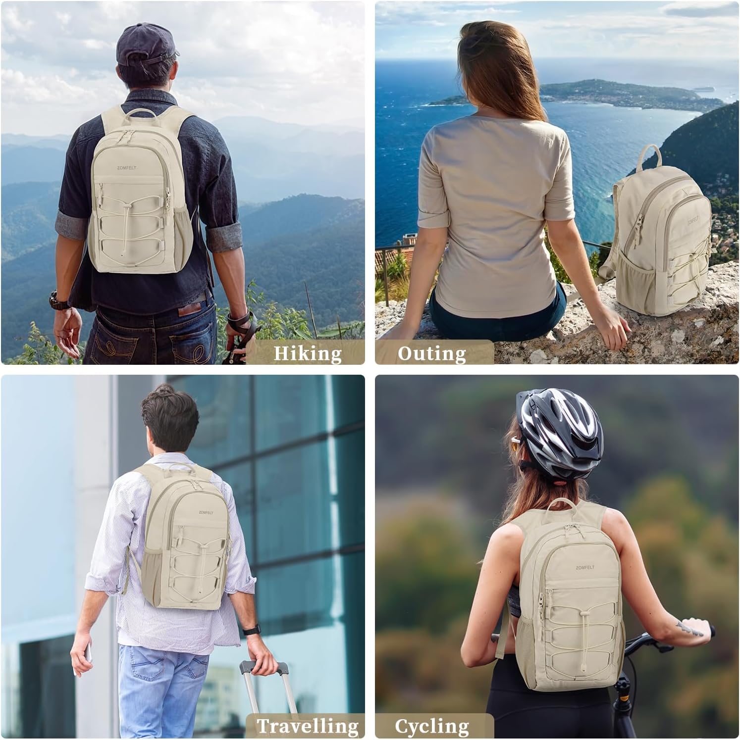 ZOMFELT Hiking Backpack for Women Men, 15L Lightweight Packable Backpack for Trip, Water Resistant Small Travel Backpacks, Foldable daypack for Hiking, Walking, Cycling, Camping, Beige - Roamly