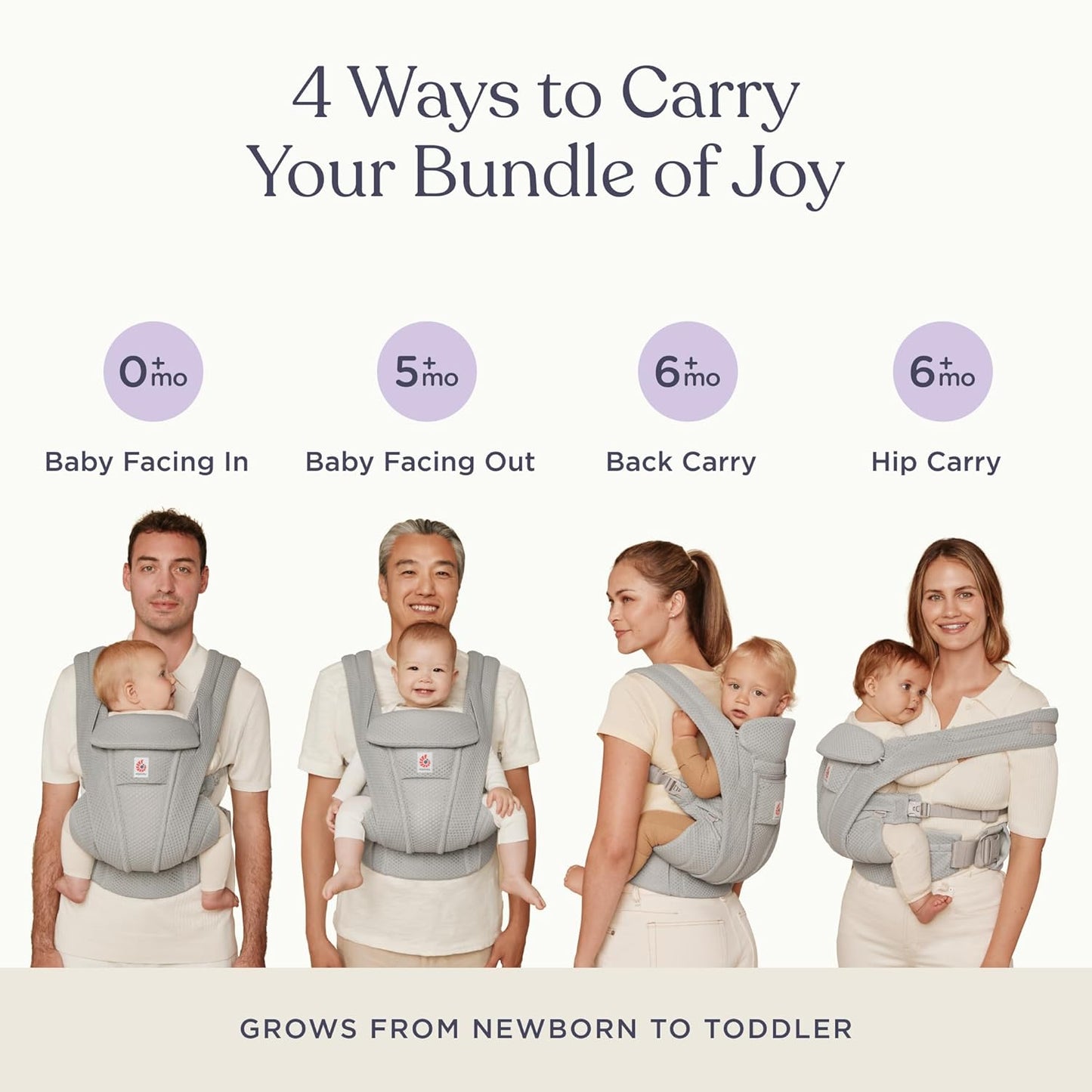 Ergobaby Omni Deluxe Baby Carrier Newborn to Toddler - Breathable Baby Carriers for Summer - All-Position Carrier with Enhanced Lumbar Support & Airflow (7-45 Pounds), Cotton, Onyx Black