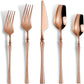 20-Piece Rose Gold Silverware Set for 4,Modern 18/10 Stainless Steel Flatware Set,Unique Rustic Cutlery Utensils Set,Spoon and Fork Set for Home, Restaurant,Mirror Polished,Dishwasher Safe