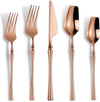 20-Piece Rose Gold Silverware Set for 4,Modern 18/10 Stainless Steel Flatware Set,Unique Rustic Cutlery Utensils Set,Spoon and Fork Set for Home, Restaurant,Mirror Polished,Dishwasher Safe