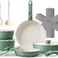Redchef 16pcs Ceramic Pots and Pans Set Non Stick, Nonstick Ceramic Cookware Set with Detachable Handle, Non Toxic, PFAS PFOA & PTFE Free RV Cookware for Camping, Dishwasher/Oven Safe (Green)