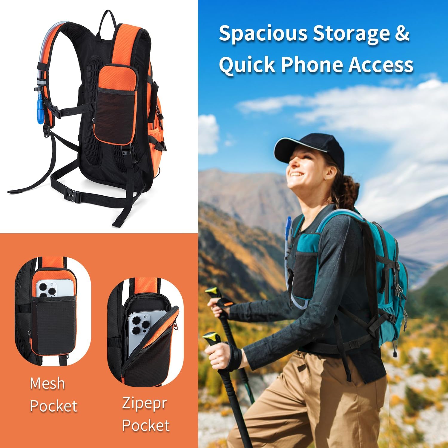 Hydration Backpack Pack with 2L Water Bladder 18L Hiking Backpack Women Men Lightweight Hydropack Insulated Daypack for Biking, Running, Festival - Roamly
