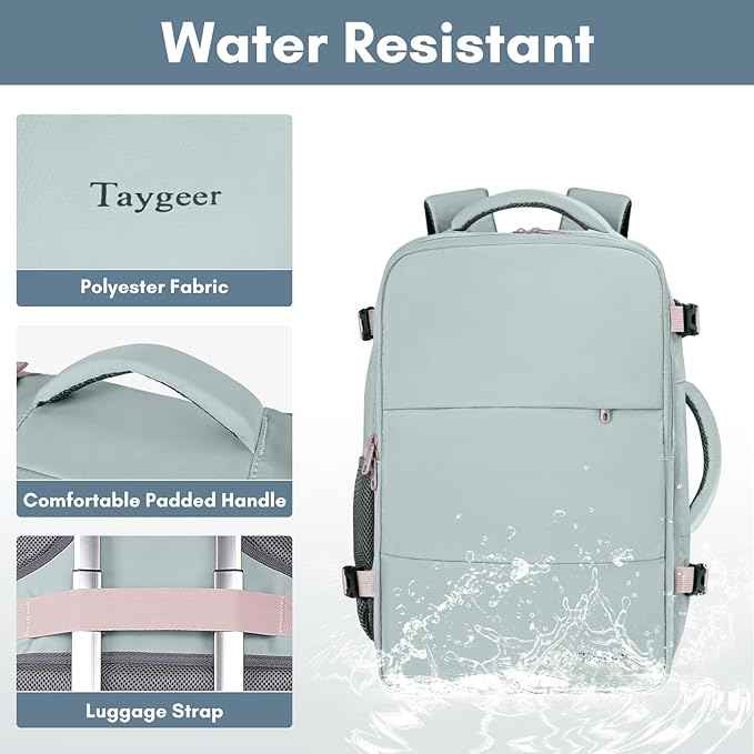 Taygeer Personal Item Backpack for Men Women, Travel Backpack Carry on Luggage Flight Approved with Water Bottle Pocket & Shoe Pouch, Large Weekender Work Bag for Hiking Gift, Gray Powder