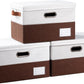 PRANDOM Foldable Storage Bins with Lids [3-Pack] Fabric Collapsible Storage Boxes Baskets Cubes Containers with Handles for Closet Living Room Bedroom (Brown & White 14.9x9.8x9.8'')
