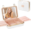 Kalolary Travel Makeup Train Cases with Lighted Mirror 3 Color Setting, Makeup Bag Cosmetic Case Organizer Adjustable Brightness Portable Makeup Storage Box For Makeup Brushes Accessories Tools,White