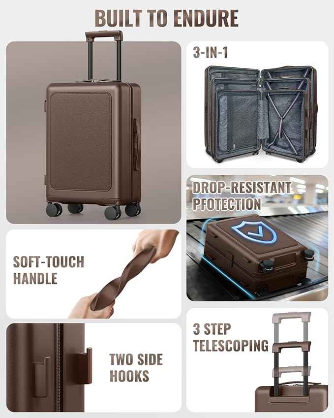Joyway Luggage Sets 3 Piece with Spinner Wheels, Carry On Luggage 20In with ABS+PC Hardshell, Lightweight Suitcase Set with TSA Lock and Pressure-resistant Frame, 20/24/28 Inch, Coffee