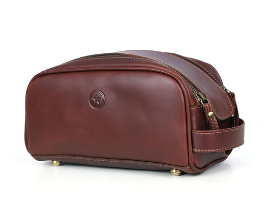 10" Premium Leather Toiletry Travel Pouch With Waterproof Lining | King-Size Handcrafted Vintage Dopp - Kit Gift for Father's Day By Aaron Leather Goods - Roamly