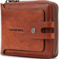 Men's brand buckle driver's license zipper genuine leather wallet, large capacity, multifunctional coin pocket (Yellowish brown)