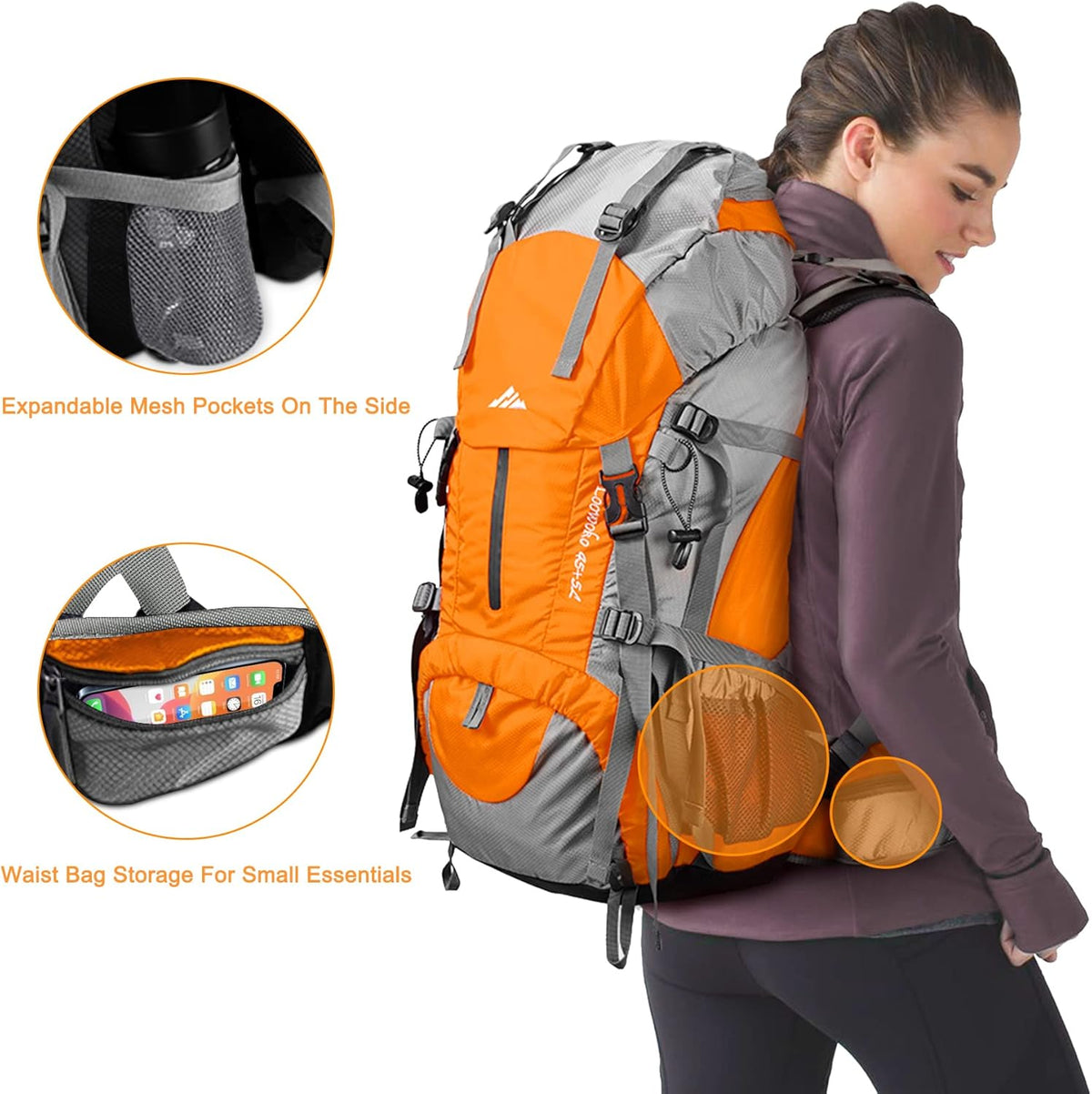 Loowoko 50L Hiking Backpack, Waterproof Camping Essentials Bag with Rain Cover, 45+5 Liter Lightweight Backpacking Back Pack - Roamly