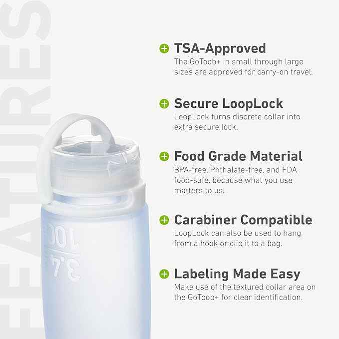 humangear GoToob+ 3-Pack (Medium) | Refillable Silicone Travel Bottle | Locking Lid | Food-Safe Material, Clear/Green/Blue, Medium (2.5 fl.oz.; 74ml)