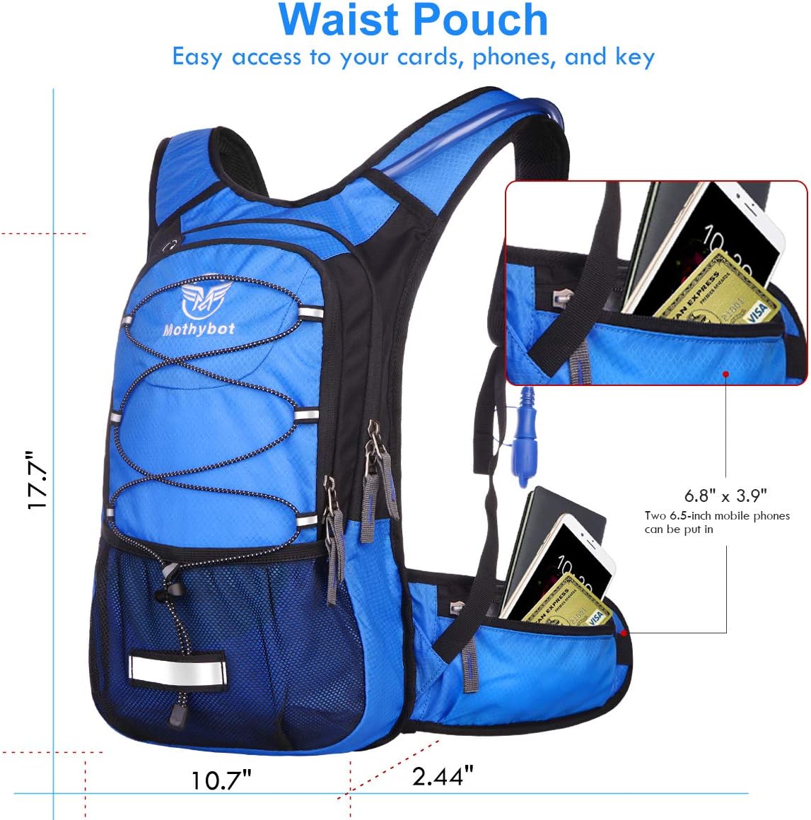 Insulated Hydration Backpack Pack with 3L BPA Free Leak Proof Water Bladder, Large Storage Lightweight Hiking Daypack with Waist Pouches & Cooler Layer, for Running, Biking, Camping, Festival - Roamly