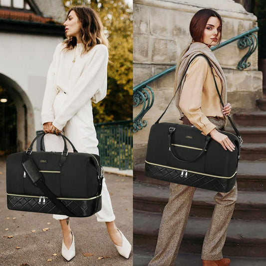 Weekender Bag for Women, Travel Duffel Bag Carry On Overnight Bag with Shoe Compartment Large Nylon Travel Weekend Tote Bag - Roamly